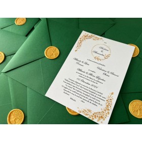 Invitatie nunta in plic verde cu sigiliu din ceara - Model 4 Invitatie nunta in plic verde cu sigiliu din ceara - Model 4