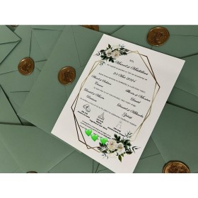 Invitatie nunta in plic matcha tea cu sigiliu din ceara - Model 6 Invitatie nunta in plic matcha tea cu sigiliu din ceara - Model 6