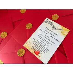 Invitatie nunta in plic rosu cu sigiliu din ceara - Model 11 Invitatie nunta in plic rosu cu sigiliu din ceara - Model 11