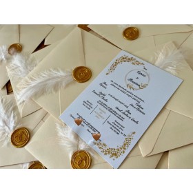 Invitatie nunta in plic crem cu sigiliu din ceara si pana - Model 12 Invitatie nunta in plic crem cu sigiliu din ceara si pana - Model 12