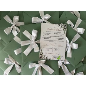 Invitatie nunta in plic matcha tea cu funda - Model 16 Invitatie nunta in plic matcha tea cu funda - Model 16