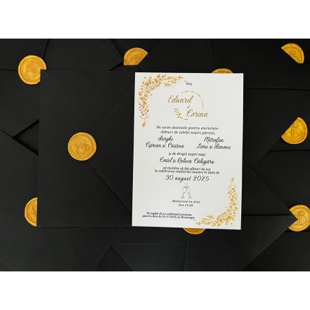 Invitatie nunta in plic negru cu sigiliu- Model 17