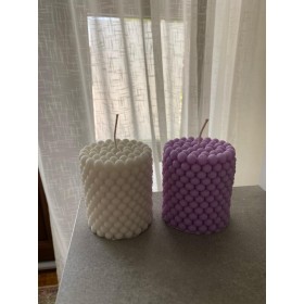 Lumanare decorativa parfumata de cilindrica cu multe bule, alb, 190g, 7cm inaltime