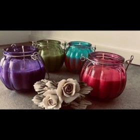 Lumanare decorativa parfumata in pahar de agatat stil dovlecel -  245g 7cm inaltime