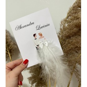 Invitatie nunta stil carticica  cu pene - Model 21 Invitatie nunta stil carticica  cu pene - Model 21